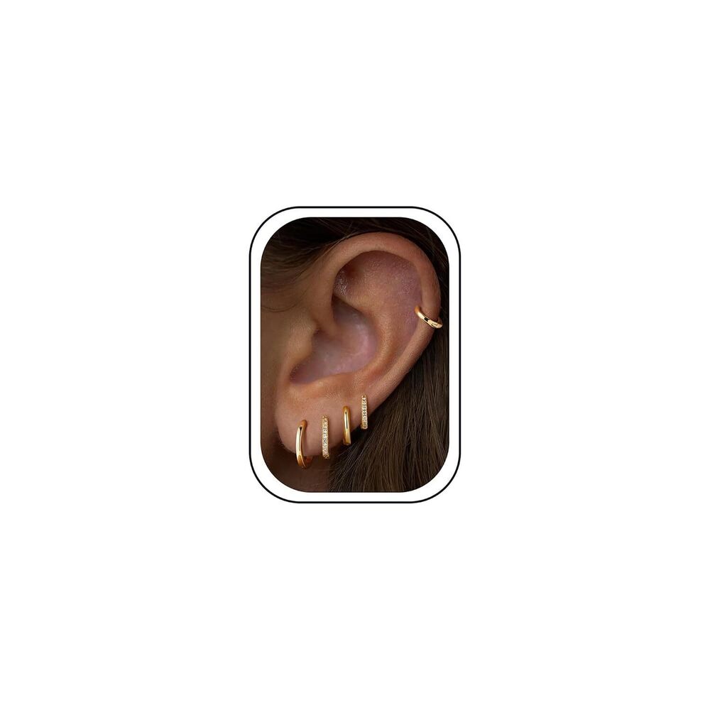Small Gold Huggie Hoops 5 Pairs Hypoallergenic Women